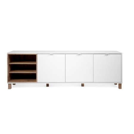 Mobile Credenza 200 cm 3 Ante in Legno Bianco e rovere Naturale Madia Soggiorno