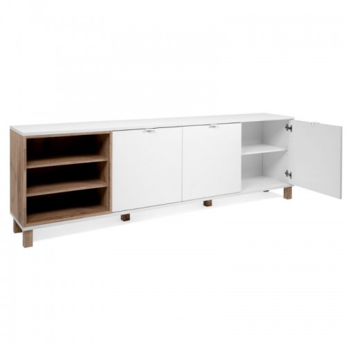 Mobile Credenza 200 cm 3 Ante in Legno Bianco e rovere Naturale Madia Soggiorno