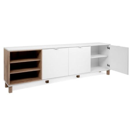 Mobile Credenza 200 cm 3 Ante in Legno Bianco e rovere Naturale Madia Soggiorno