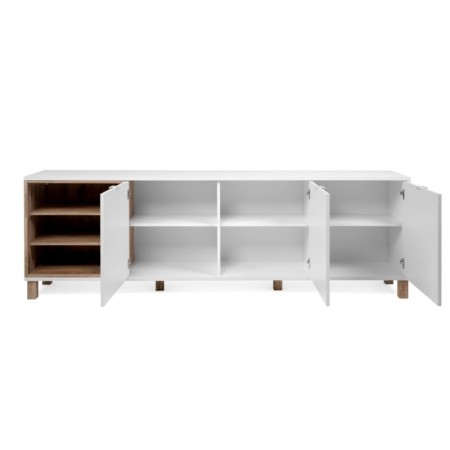 Mobile Credenza 200 cm 3 Ante in Legno Bianco e rovere Naturale Madia Soggiorno
