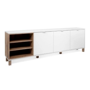 Mobile Credenza 200 cm 3 Ante in Legno Bianco e rovere Naturale Madia Soggiorno