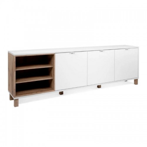 Mobile Credenza 200 cm 3 Ante in Legno Bianco e rovere Naturale Madia Soggiorno