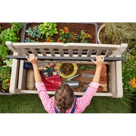 Keter Panchina Baule Effetto Legno Contenitore Apribile Esterno Beige Cassapanca