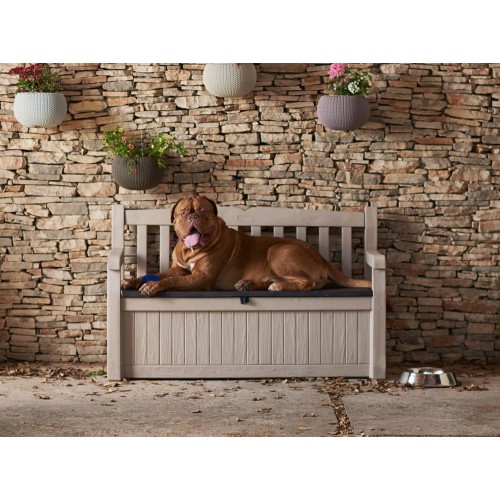 Keter Panchina Baule Effetto Legno Contenitore Apribile Esterno Beige Cassapanca