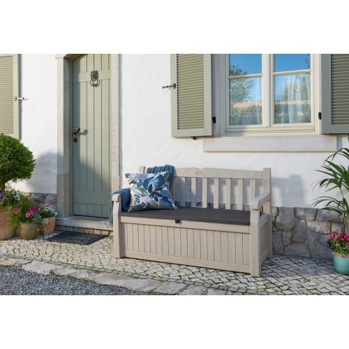 Keter Panchina Baule Effetto Legno Contenitore Apribile Esterno Beige Cassapanca