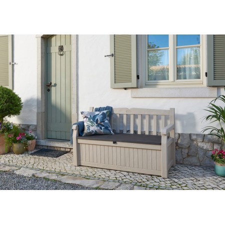 Keter Panchina Baule Effetto Legno Contenitore Apribile Esterno Beige Cassapanca