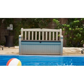 Keter Panchina Baule Effetto Legno Contenitore Apribile Esterno Beige Cassapanca 2