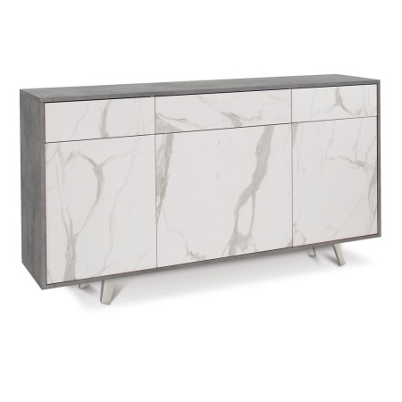 Mobile Madia 3 Ante 3 Cassetti Grigio Effetto Marmo da Soggiorno Credenza Slim