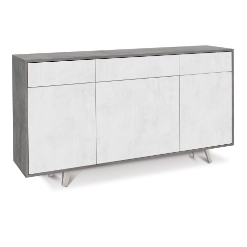 Mobile Madia 3 Ante 3 Cassetti Grigio Ossido Bianco da Soggiorno Credenza Slim
