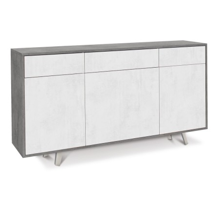 Mobile Madia 3 Ante 3 Cassetti Grigio Ossido Bianco da Soggiorno Credenza Slim