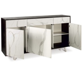 Mobile Madia 3 Ante 3 Cassetti Ossido Nero Effetto Marmo da Soggiorno Credenza 2