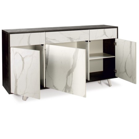 Mobile Madia 3 Ante 3 Cassetti Ossido Nero Bianco Contenitore Soggiorno Credenza