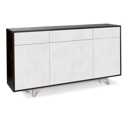 Mobile Madia 3 Ante 3 Cassetti Ossido Nero Bianco Contenitore Soggiorno Credenza