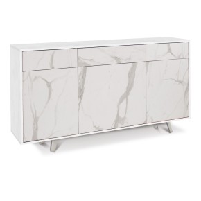 Mobile Madia 3 Ante 3 Cassetti Ossido Bianco Effetto Marmo Credenza da Soggiorno