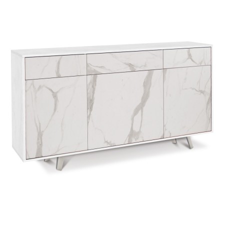 Mobile Madia 3 Ante 3 Cassetti Ossido Bianco Effetto Marmo Credenza da Soggiorno