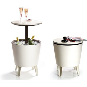 Tavolino da Cocktail in Resina Mini Bar Esterno 50x50 Bianco Portaghiaccio Party 2