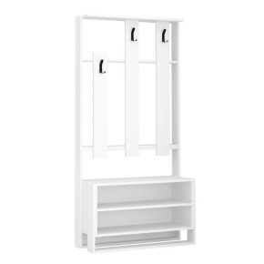 Mobiletto da Ingresso con Mensole in Legno Bianco Appendiabiti Moderno Scarpiera 2