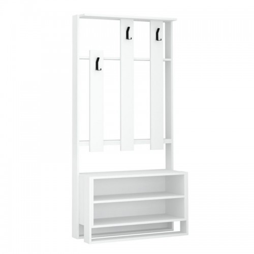 Mobiletto da Ingresso con Mensole in Legno Bianco Appendiabiti Moderno Scarpiera