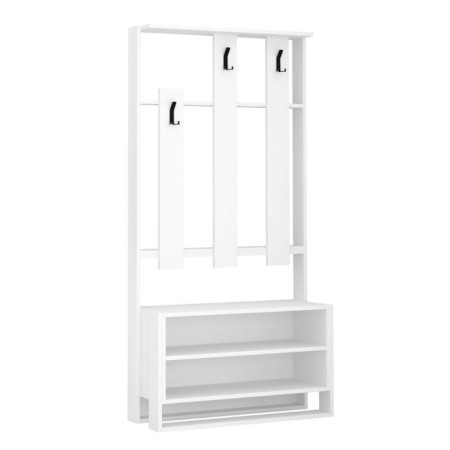 Mobiletto da Ingresso con Mensole in Legno Bianco Appendiabiti Moderno Scarpiera