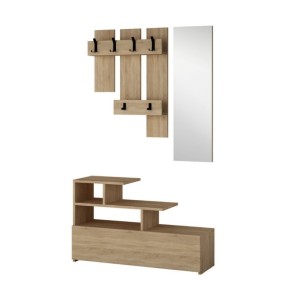 Mobiletto Moderno Rovere da Ingresso Attaccapanni con Specchio Appendiabiti