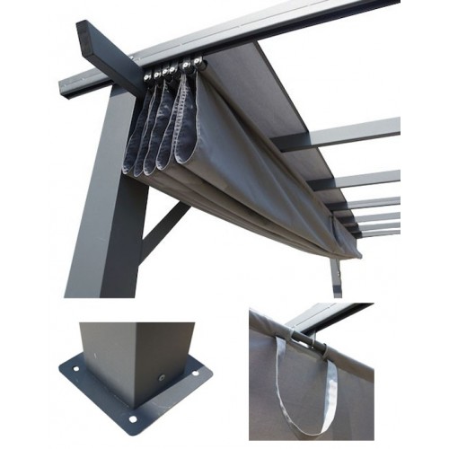 Gazebo Pergola in Alluminio 4x3 Grigia da Giardino Telo di Copertura Pergolato