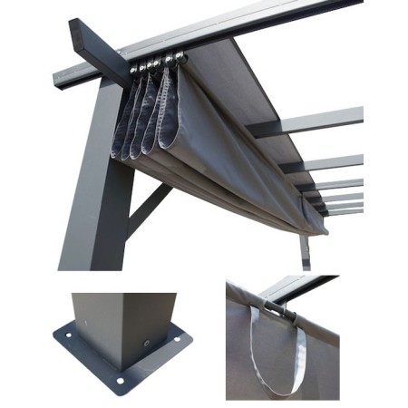 Gazebo Pergola in Alluminio 4x3 Grigia da Giardino Telo di Copertura Pergolato