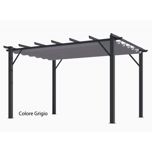 Gazebo Pergola in Alluminio 4x3 Grigia da Giardino Telo di Copertura Pergolato