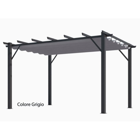 Gazebo Pergola in Alluminio 4x3 Grigia da Giardino Telo di Copertura Pergolato