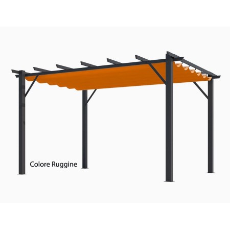 Gazebo Pergola in Alluminio 4x3 Grigia da Giardino Telo di Copertura Pergolato