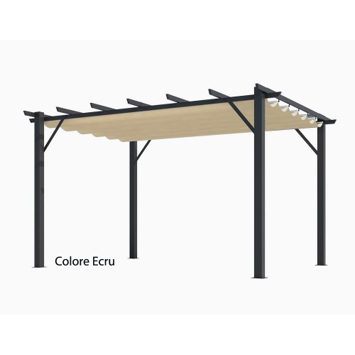 Gazebo Pergola in Alluminio 4x3 Grigia da Giardino Telo di Copertura Pergolato