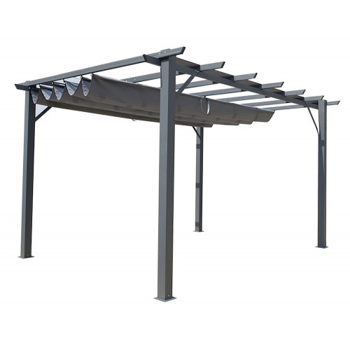 Gazebo Pergola in Alluminio 4x3 Grigia da Giardino Telo di Copertura Pergolato