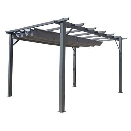 Gazebo Pergola in Alluminio 4x3 Grigia da Giardino Telo di Copertura Pergolato