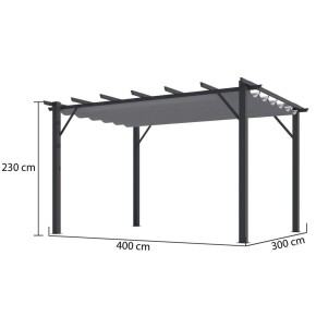 Gazebo Pergola in Alluminio 4x3 Grigia da Giardino Telo di Copertura Pergolato 2