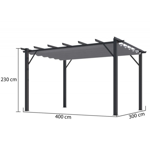 Gazebo Pergola in Alluminio 4x3 Grigia da Giardino Telo di Copertura Pergolato