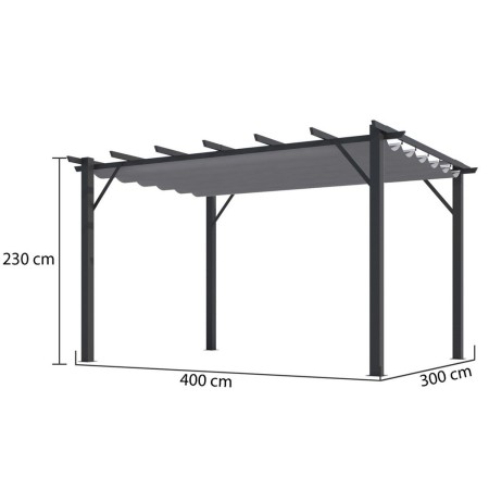 Gazebo Pergola in Alluminio 4x3 Grigia da Giardino Telo di Copertura Pergolato