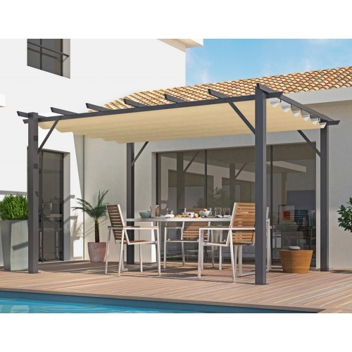 Gazebo Pergola in Alluminio 4x3 Grigia da Giardino Telo di Copertura Pergolato