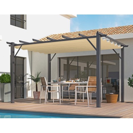 Gazebo Pergola in Alluminio 4x3 Grigia da Giardino Telo di Copertura Pergolato