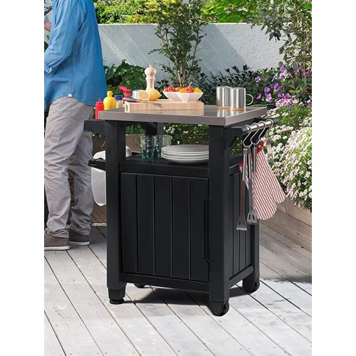 Carrello Tavolino Barbecue Tavolo con Ruote Inox Grafite Bbq Acciaio da Esterno