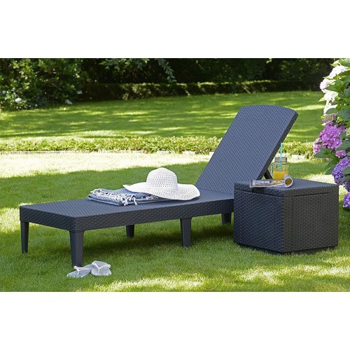 Lettino Mare in Resina Grafite Giardino Sdraio Spiaggia Relax Prendisole Rattan