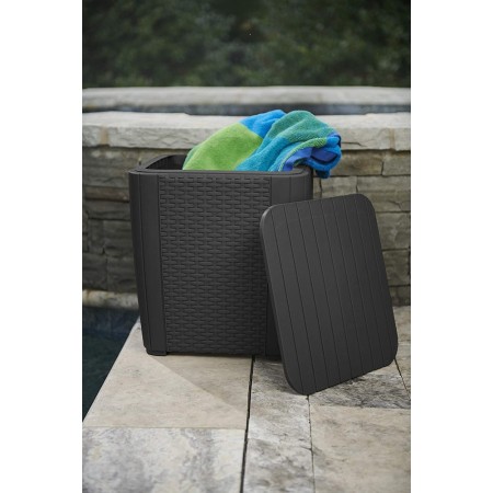 Salottino Grafite 2 Poltrone Tavolino Contenitore in Resina Balcone con Cuscini