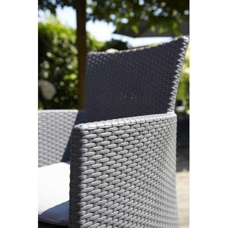 Salottino Grafite 2 Poltrone Tavolino Contenitore in Resina Balcone con Cuscini
