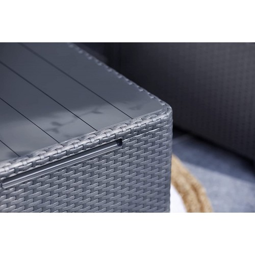 Salottino 2 Poltrone Tavolino Contenitore Pouf Grafite Effetto Legno con Cuscini