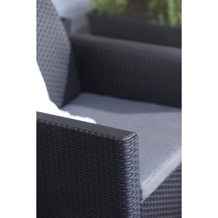 Salottino 2 Poltrone Tavolino Contenitore Pouf Grafite Effetto Legno con Cuscini