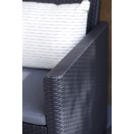 Salottino 2 Poltrone Tavolino Contenitore Pouf Grafite Effetto Legno con Cuscini