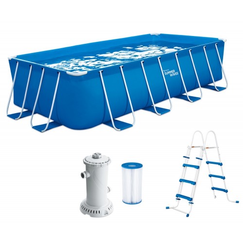 Piscina Fuoriterra 488x244 Rettangolare con Pompa Filtro a Cartuccia Scaletta