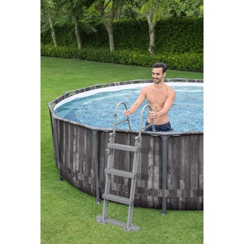 Piscina Fuori Terra con Telaio Rotonda Effetto Legno Scaletta Filtro Pompa Frame