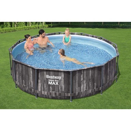 Piscina Fuori Terra con Telaio Rotonda Effetto Legno Scaletta Filtro Pompa Frame