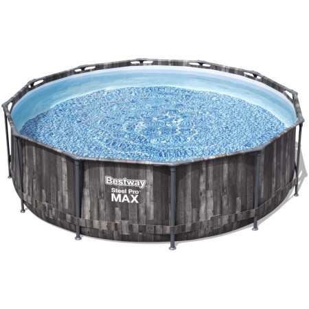 Piscina Fuori Terra con Telaio Rotonda Effetto Legno Scaletta Filtro Pompa Frame