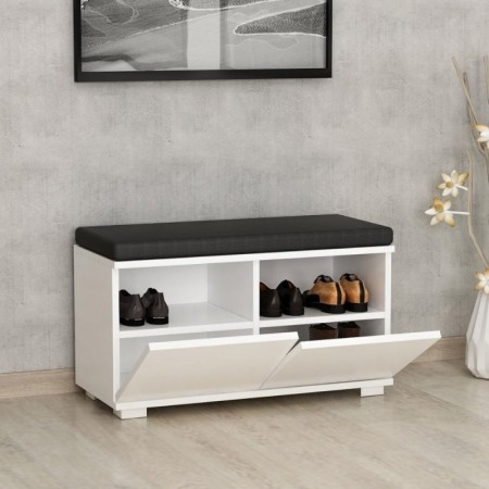 Seduta da Ingresso Scarpiera 2 Ante a Ribalta Legno con Cuscino Similpelle Pouf