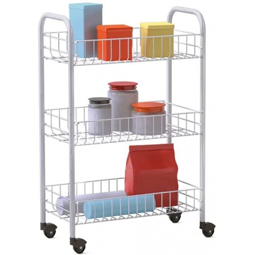 Carrellino Acciaio Scaffaletto di Servizio da Cucina Porta Frutta Ruote 3 Piani